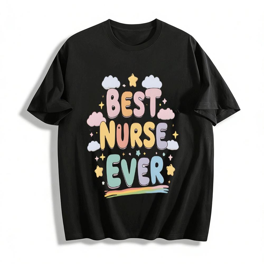 

Best Nurse Ever Pastel Graphic Print Casual Short Sleeve T-Shirt Pure cotton T-shirt XXS
