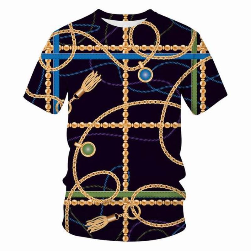 Luxusní 3d tričko s potiskem Ležérní letní styl Módní potisk Tričko s krátkým rukávem Ženy Top Chain Streetwear Volné tričko 6xl