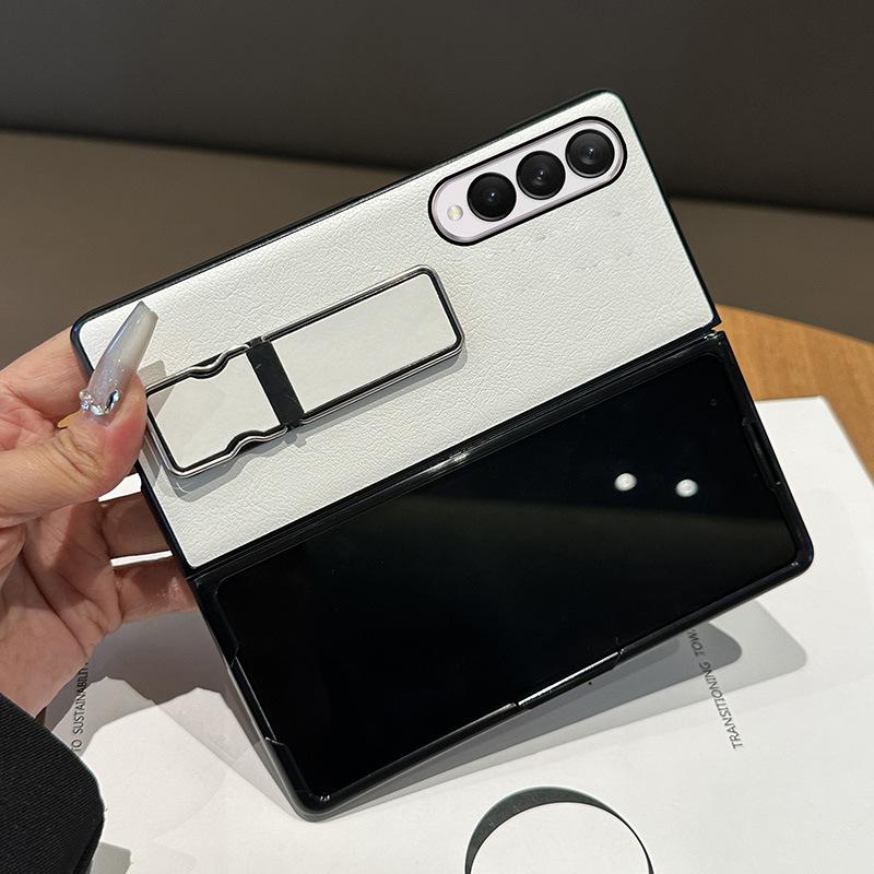 Hidden bracket is suitable for Samsung ZFold1 mobile phone case folding screen leather GalaxyZFold1 new all-inclusive frame white simple