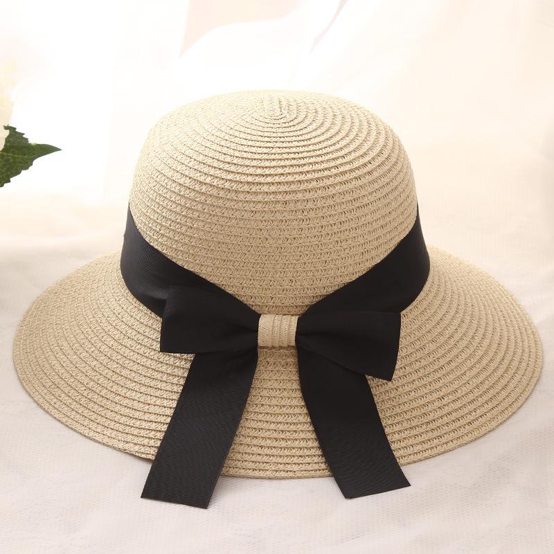 Summer Ladies Hat Bow Streamer Bucket Hat Beach Sun Hat Tide Vacation Sun Hat