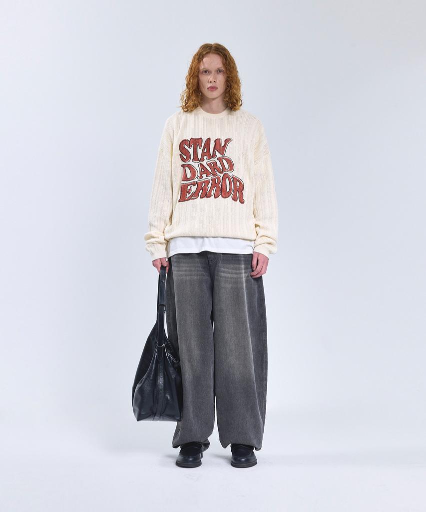 STANDARDERROR 87-Stan190 Country Oversized Color Block Lettering Knit Ivory