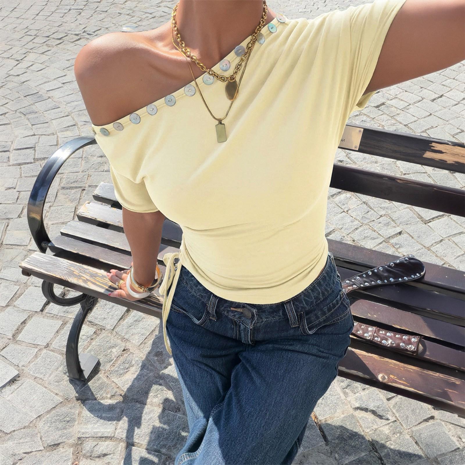 

Women s Fashionable New Summer Versatile Hot Girl Short-Sleeved T-Shirt Top XS жовтий