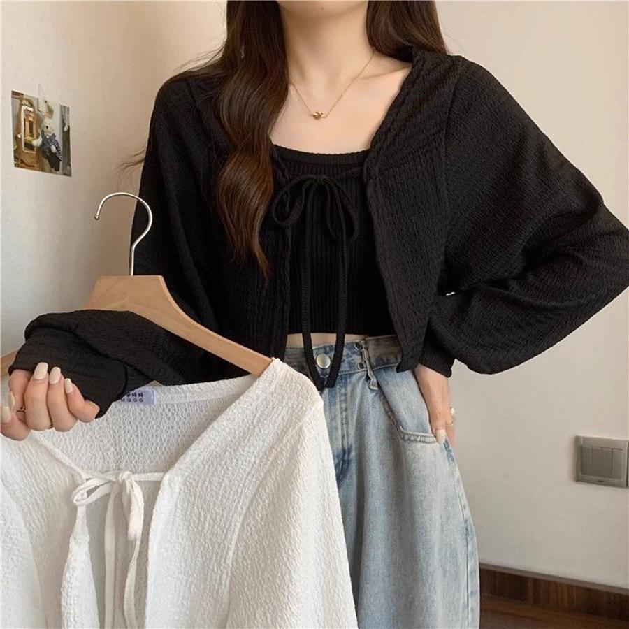 

Весна/Лето 2024 Белый Кардиган-шаль с рукавами-фонариками и защитой от солнца One Size чёрный