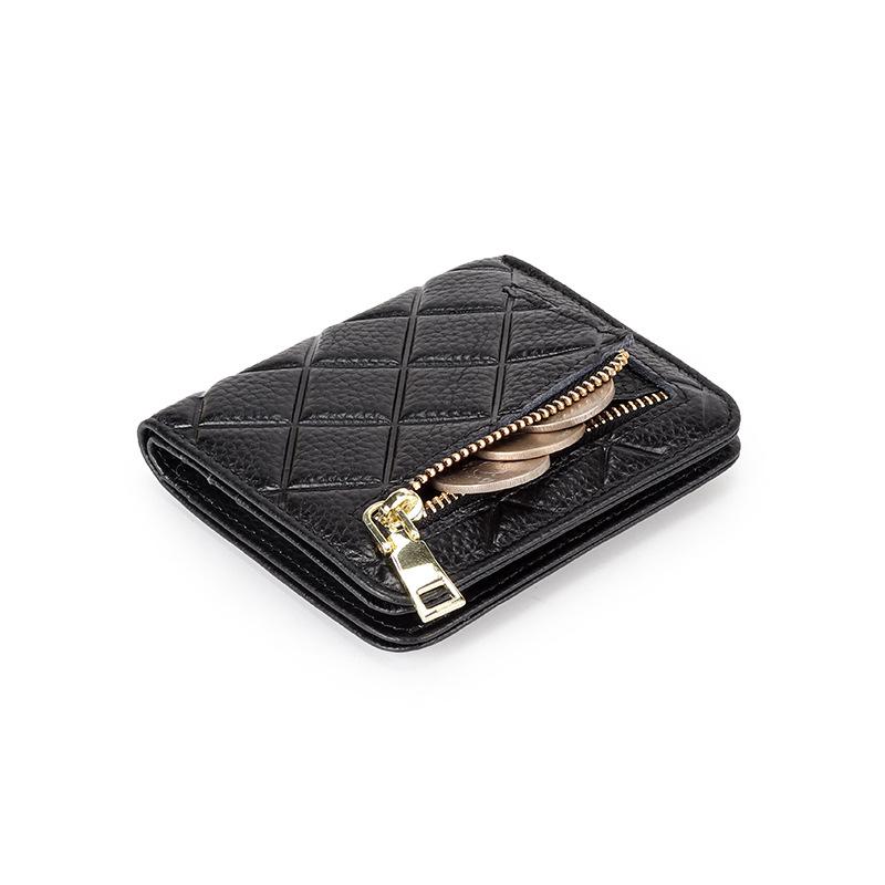 Comércio exterior dentro e fora carteira feminina pequena dobrável em couro genuíno moda versão coreana primeira camada bolsa de moedas feminina co diamante