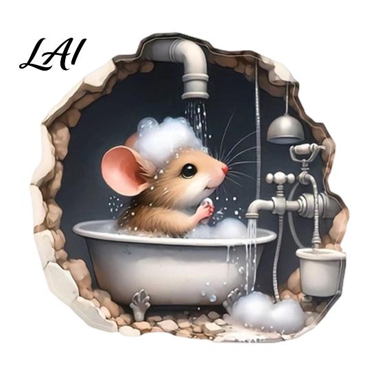 Cute Animal Wall Decor Christmas Mouse Break‑Through Decals 3D Hole Self‑Adhesive Removable PVC Art Stickers DIY for Living Room Entryway