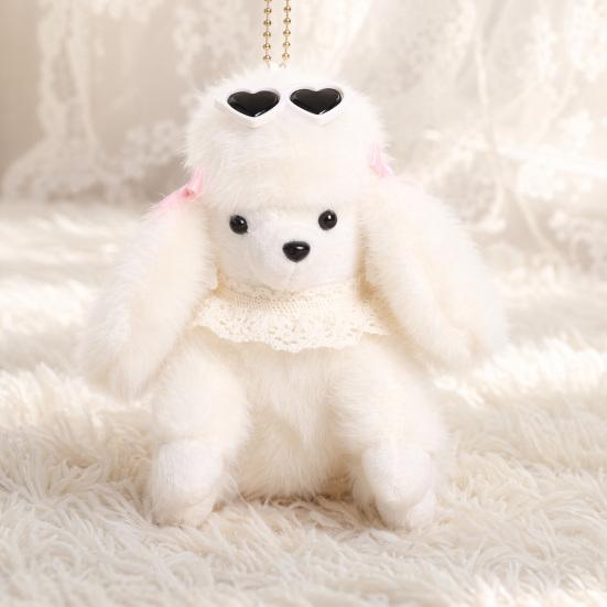 Cute Glasses Poodle Keychain, Fluffy Dog Plush Toy for Bag, Small Stuffed Animal Keyring for Backpack Purse Car Keys Accessories