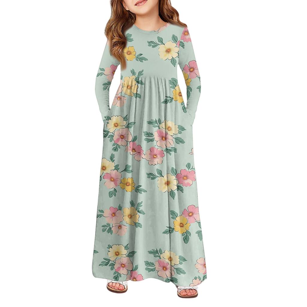 Mädchen Maxi Kleid - Langarm Taschenkleid