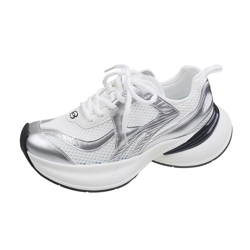 Silver Breathable Dad Shoes New Summer Thin Sports and Leisure Shoes Platform Mesh