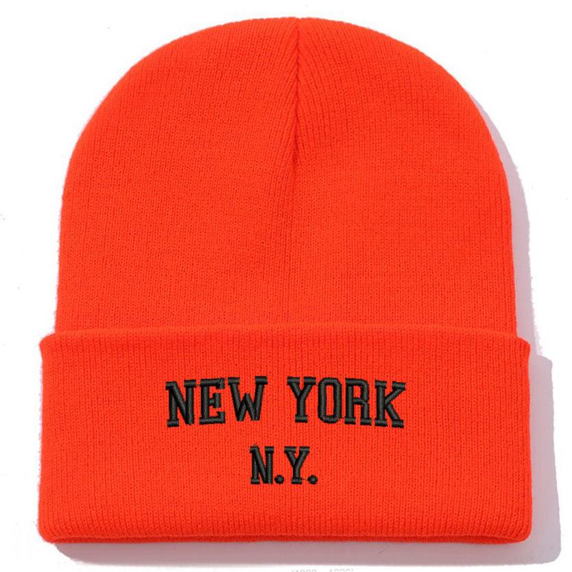 NewYork embroidered flower knit hat versatile beanie wool hat outdoor cycling pullover hat
