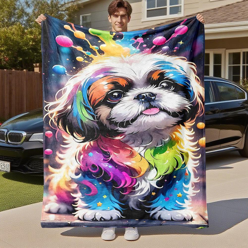 1pc Rainbow Dog Outdoor Flannel Blanket Soft Warm All-Season Throw for Sofa Bed Car Camping Office, Cozy Gift Idea1232S