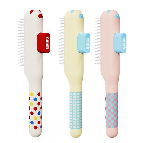 Pet Grooming Comb Self-Cleaning Dog Deshedding Brush Gentle Undercoat Rake for Detangling Dematting Long Matted Fur On Cats And Dogs