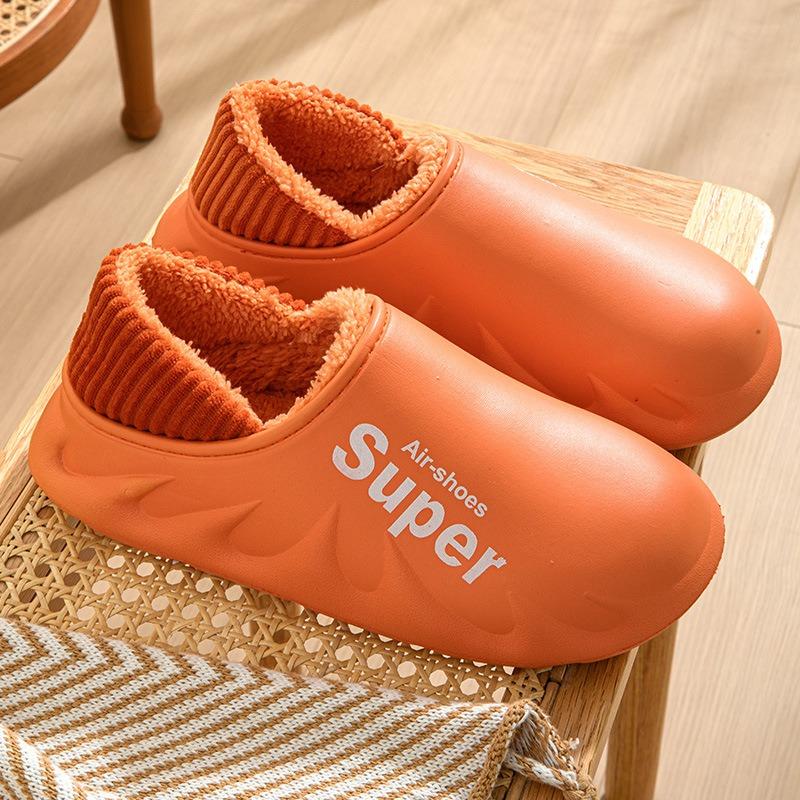 Waterproof cotton slippers women's winter new indoor home warmth velvet confinement cotton shoes men wear outside winter