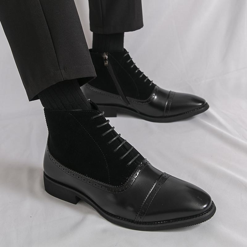 Men Formal Business Ankle Boots Black Brown Leather Shoes High Boots Brogue Boots Large Size