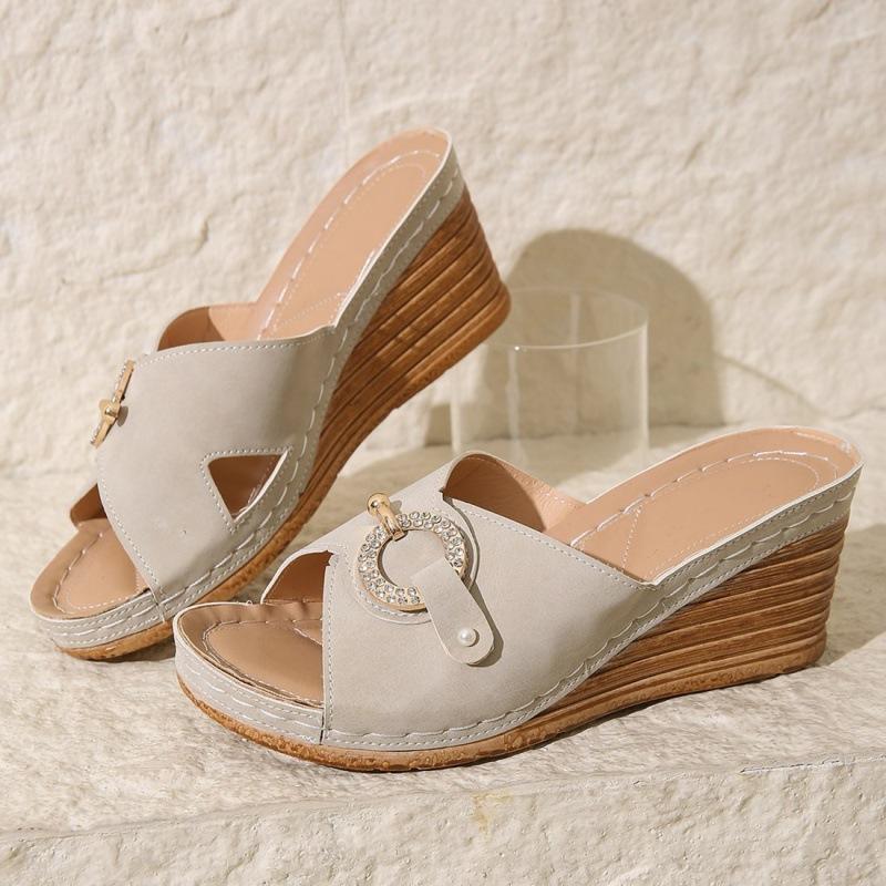 Papuci de damă Sandale cu strasuri noi Sandale pentru femei Pompă de vară cu platformă cu pană retro Casual Papuci cu toc înalt pentru damă