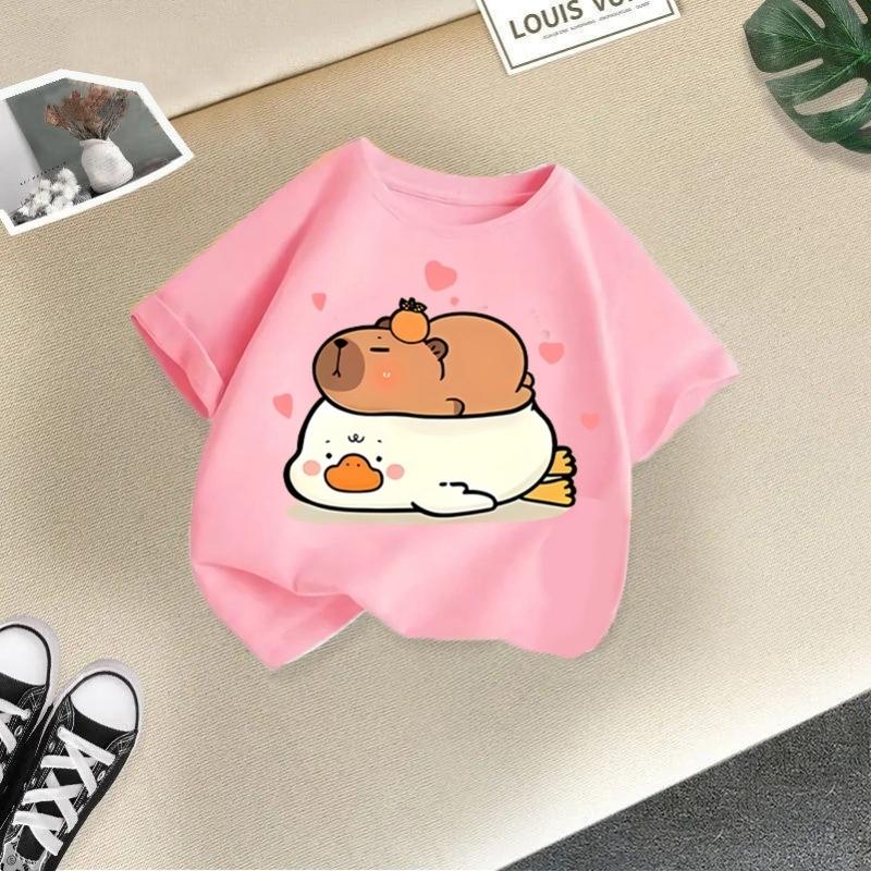2025 Summer New Kapibala Children's Clothing Girls' Short Sleeved Girls' Tshirt Pure Cotton Fashion Printed Children's Top Trend