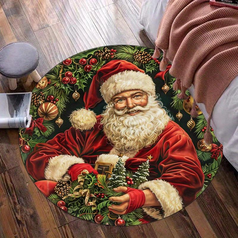 

Santa Claus Christmas round rug crystal velvet floor mat holiday decoration festive gift living room bedroom Xmas party carpet 60cm
