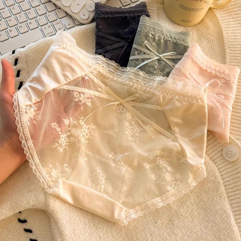 Tingmei Damen Sexy Spitzen-Slips mit Maulbeerseidenzwickel (3 Pack)