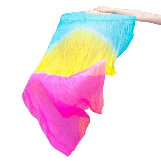 Gradual Color Dancing Fan Handmade Belly Dance Veils Unique Hand Dyed Fan Stage Show Prop for Adult Kid