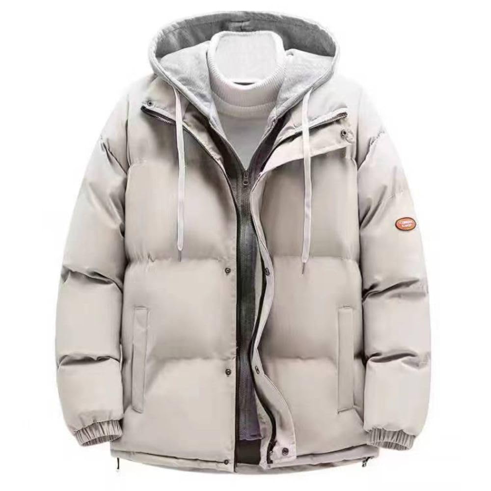 XIAOFEIF Down Voluminous Cold Double Men's Jacket, Hooded, Neck, Large, Water-Repellent, Padded, Unisex, Casual, Commuting, Thick, Protection, Zipper,