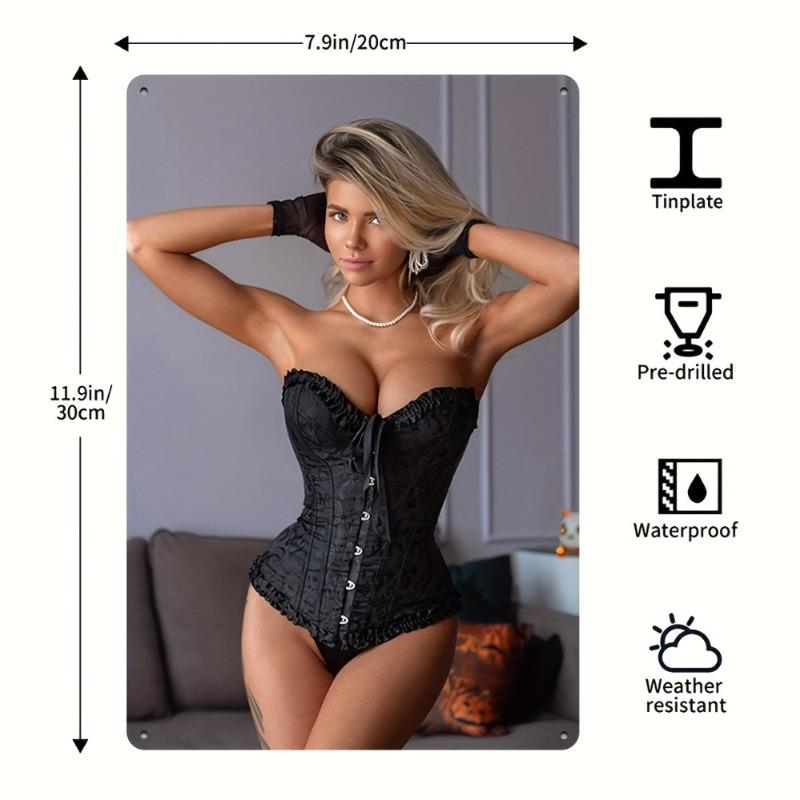 

Винтажная металлическая табличка с блондинкой, настенное искусство с корсетной шнуровкой 12x8 дюймов светло-серый