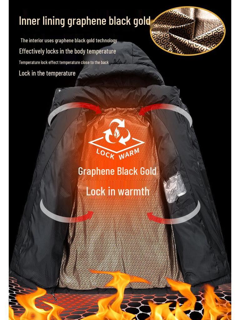 Herren Trendy Kapuzen-Wintermantel Schwarz-Gold Graphen - Lässig, Dick, Vielseitige Oberbekleidung