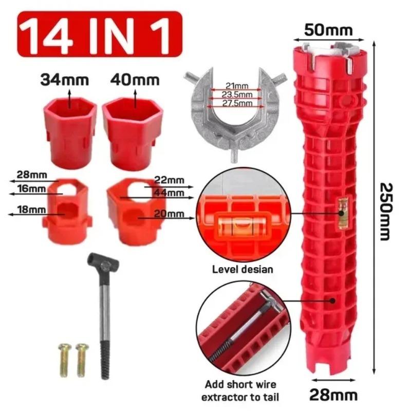 14-in-1 Sink Faucet Wrench with Anti-Slip Handle,hand tools,Dual-Head Plumbing Spanner for Bathroom & Water Heater Repair