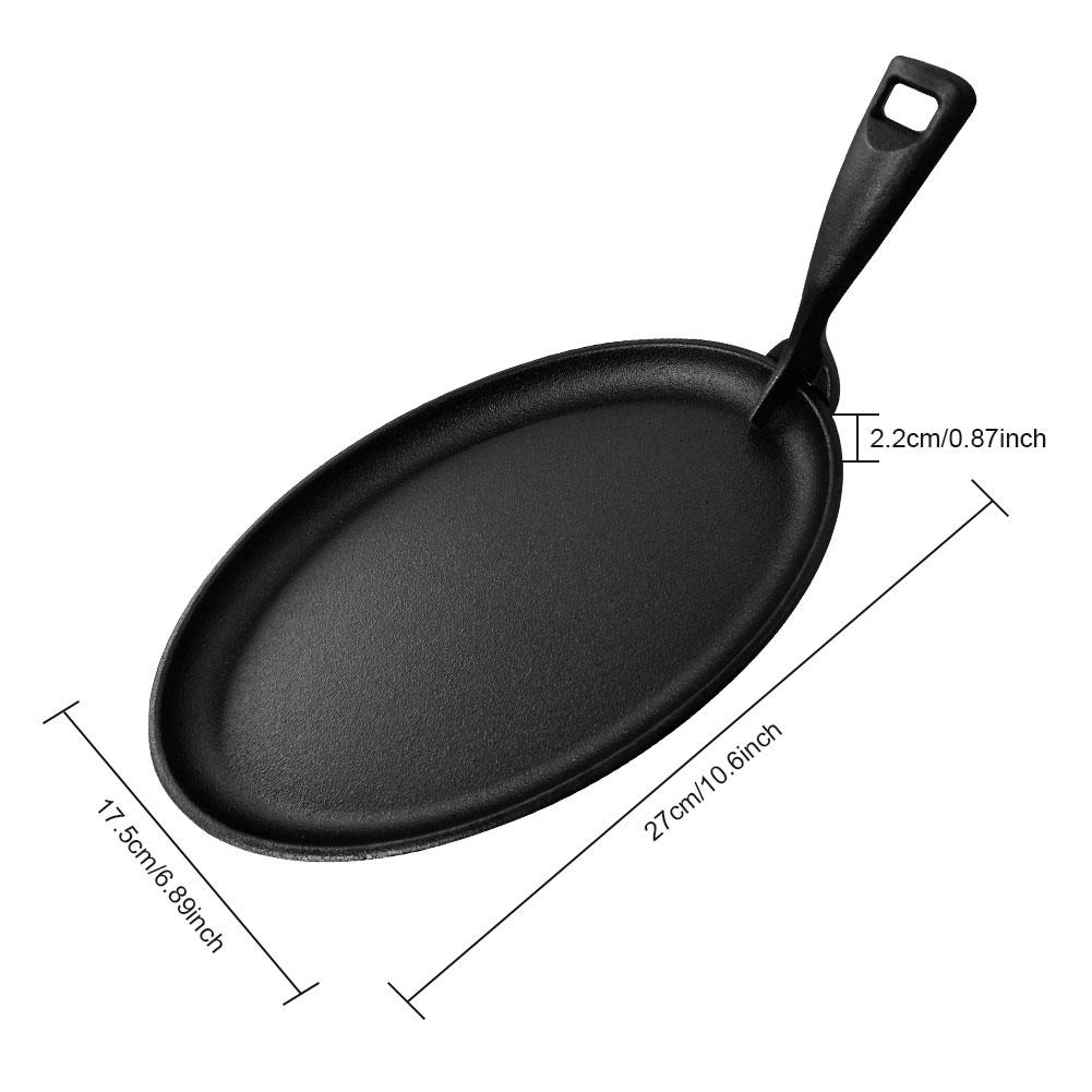 10.6 X 6.89in Cast Iron Sizzler Pan Oval Shape Steak Plate Fajita Skillet Sizzle Griddle Fajita Server Plate for Home Restaurant чёрный