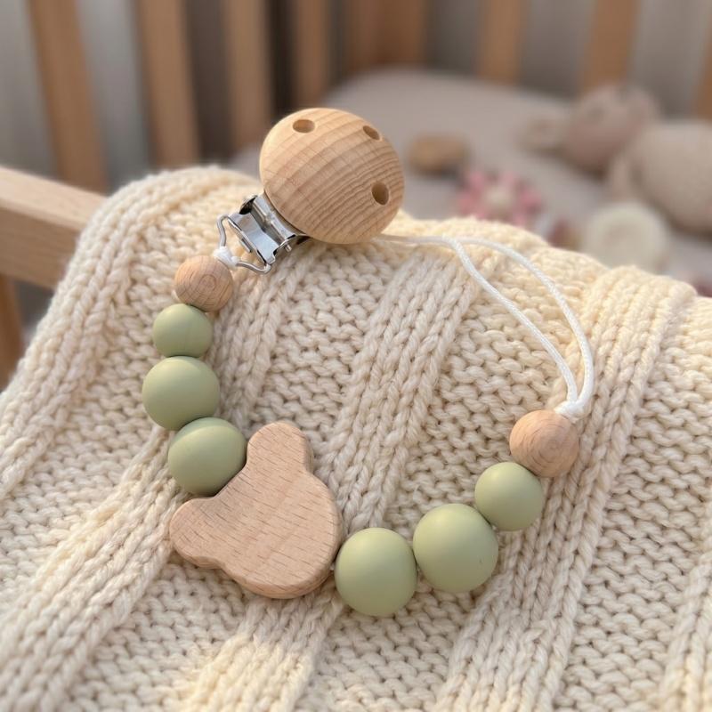 Personalized Wooden Pacifier Clip BPA Free Silicone Beads Dummy Chain Baby Teether Holder Custom Name Soother Gift