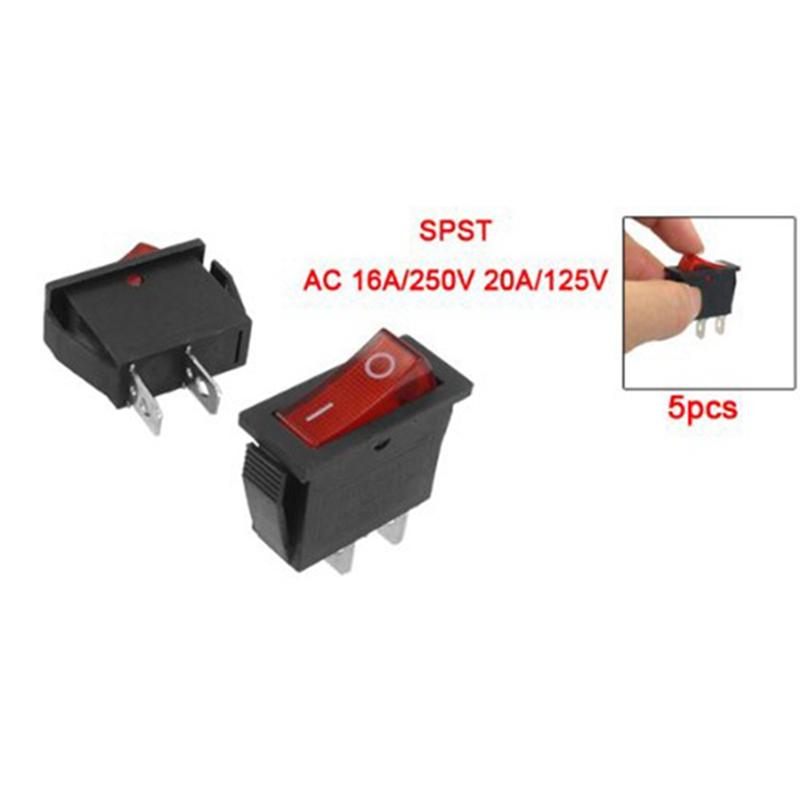 A96I-20 Pcs 2 Pin SPST Red Neon Light On/Off Rocker Switch AC 16A/250V 20A/125V