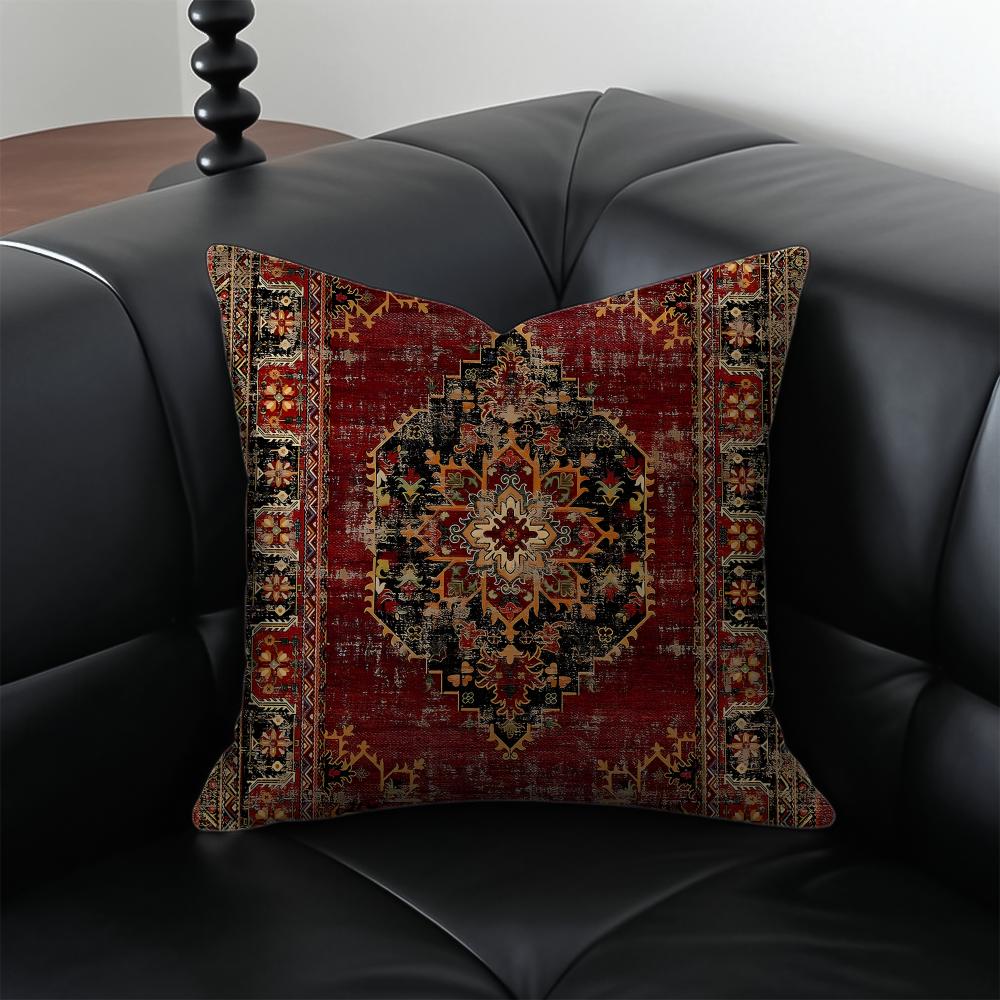 Vintage Persian Style Pillow Cushion Cover Pillow Case Anti-Dustmite Invisible Zipper Silky Plush Cushion