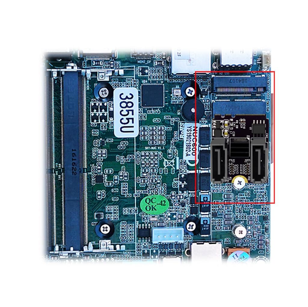 PCIe 3.0 M.2 NGFF A+E key to SATA adapter card (2 cards), 6Gbps, with JMB582 chip, for 2230 SSDs in PC servers.