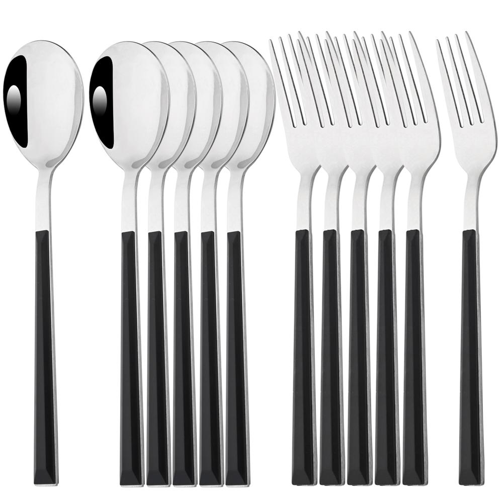 12Pcs Dinnerware Set Stainless Steel Imitation Wooden Handle Cutlery Clamp Western Tableware Dinner Fork Spoon Kitchen Accessori