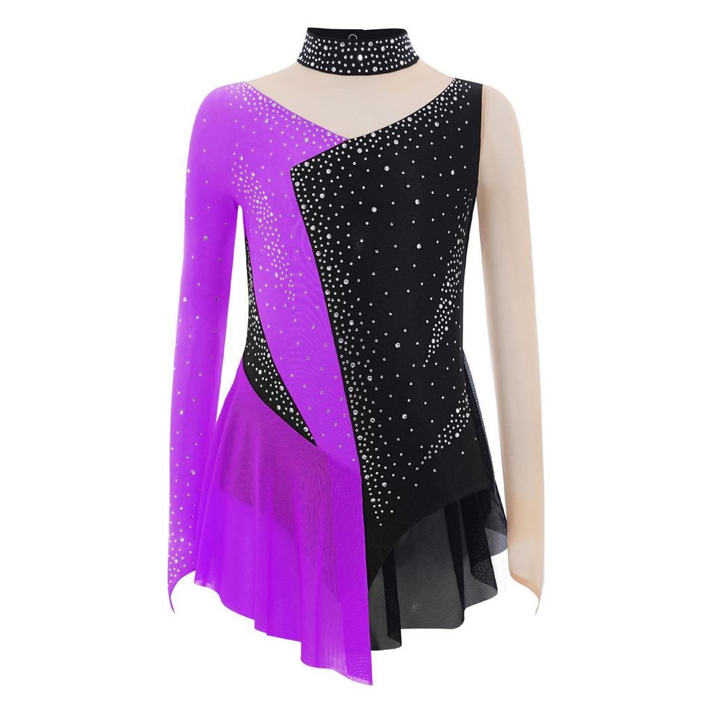 3-in-1 Performance Body für Mädchen: Perfekt für Tanz, Gymnastik & Eiskunstlauf, Mit Strasssteinen, Netzstoff & Druckknöpfen im Schritt