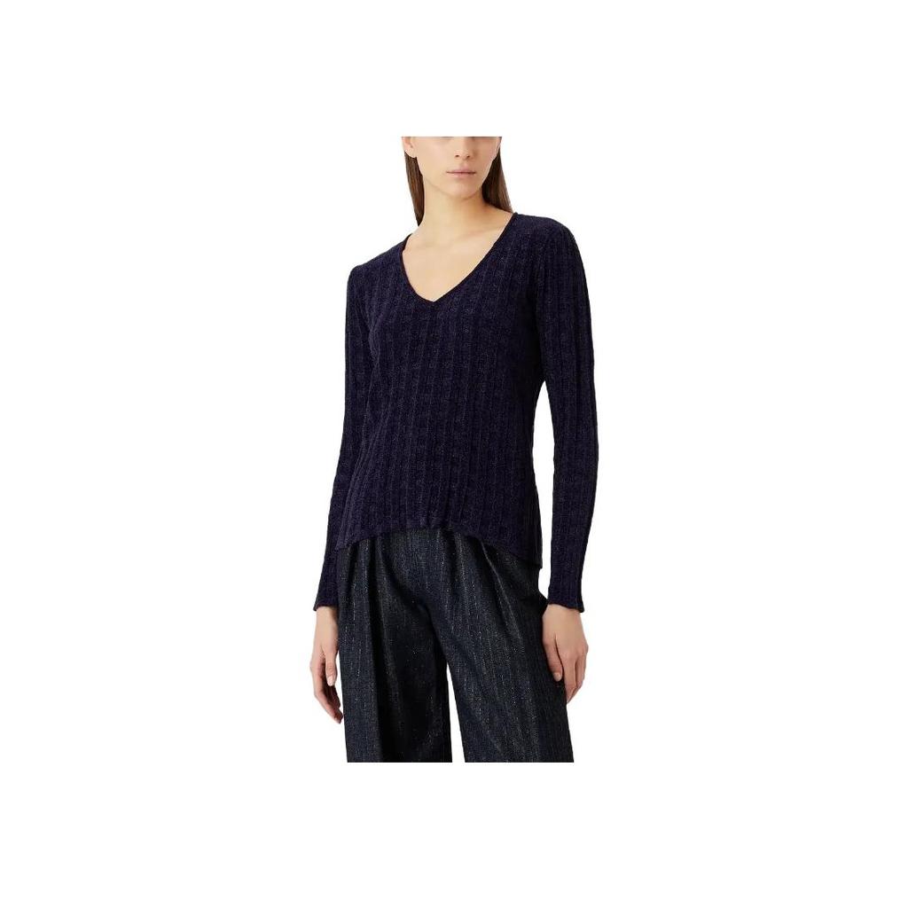 Emporio Armani Solid Color V-Neck Long Sleeve Knit Sweater Women Tops Purple 3R2MYA-2MB1Z-10820
