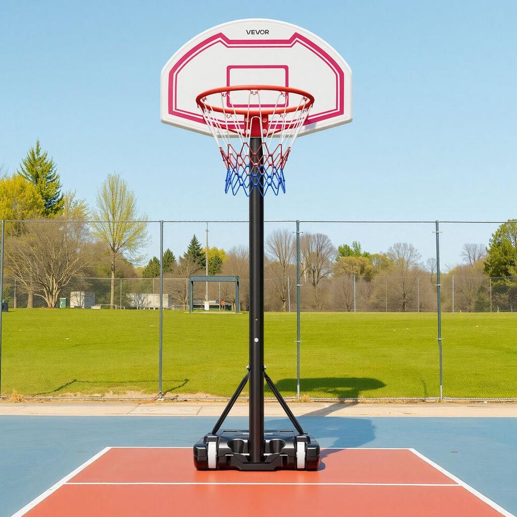 Portable Basketball Stand, 1.6 to 2.1m Height Adjustment Basketball Hoop & Goal, Kids Adjustable Basketballs Hoop with Nylon Net & Rolling Wheels,