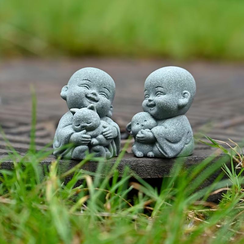 Zen Garden Animal Monk Resin Statue Stone Decor for Outdoor Meditation Home Spiritual Ambiance