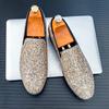 Luxury New Designer New Men's Gold Silver Glitter Sequin Slip On Casual Shoes Formal Wedding Dress Homecoming Loafers Zapatos