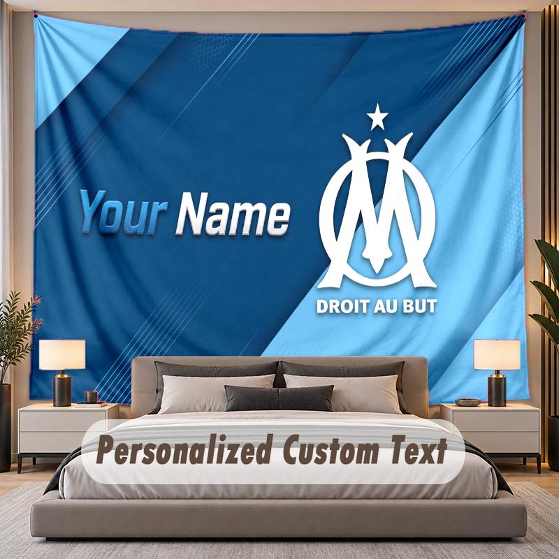 Custom Name Text Tapestry Olympique Marseille FC Personalized Polyester Wall Tapestry For Bedroom And Room