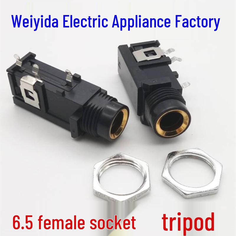 6.35mm Female Audio Socket 6.5 Jack for Guitar/Microphone, PCB Panel, Straight Insert, 3-Pin