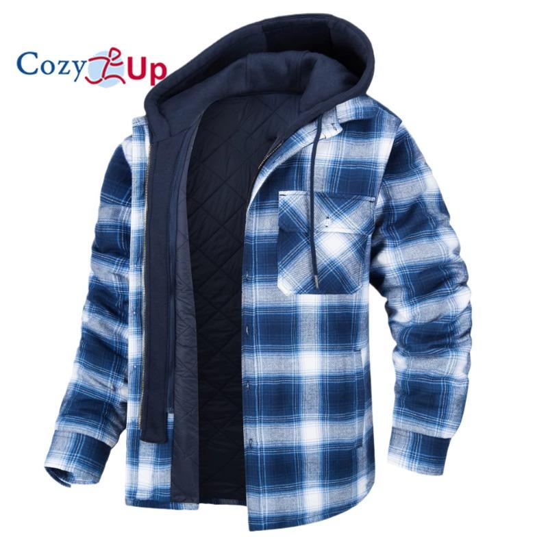 

Уютные мужские хлопковые рубашки в клетку с длинными рукавами, фланелевые рубашки на флисовой подкладке, пальто из шерпа на пуговицах с капюшоном 5XL синий