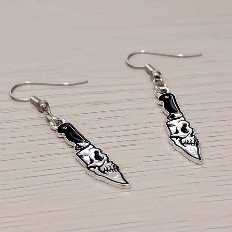 Gothic Punk Knife Halloween Dangle Earrings & Stud Necklace Set