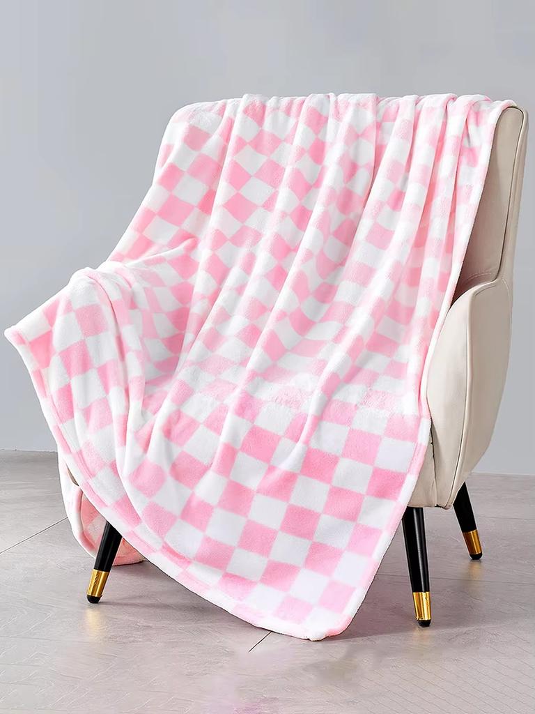 1Pcs Warm And Cozy Pink Plaid Blanket Super Soft Plaid Throw Blanket Suitable For Sofa Bed And Travel Portable Blanket