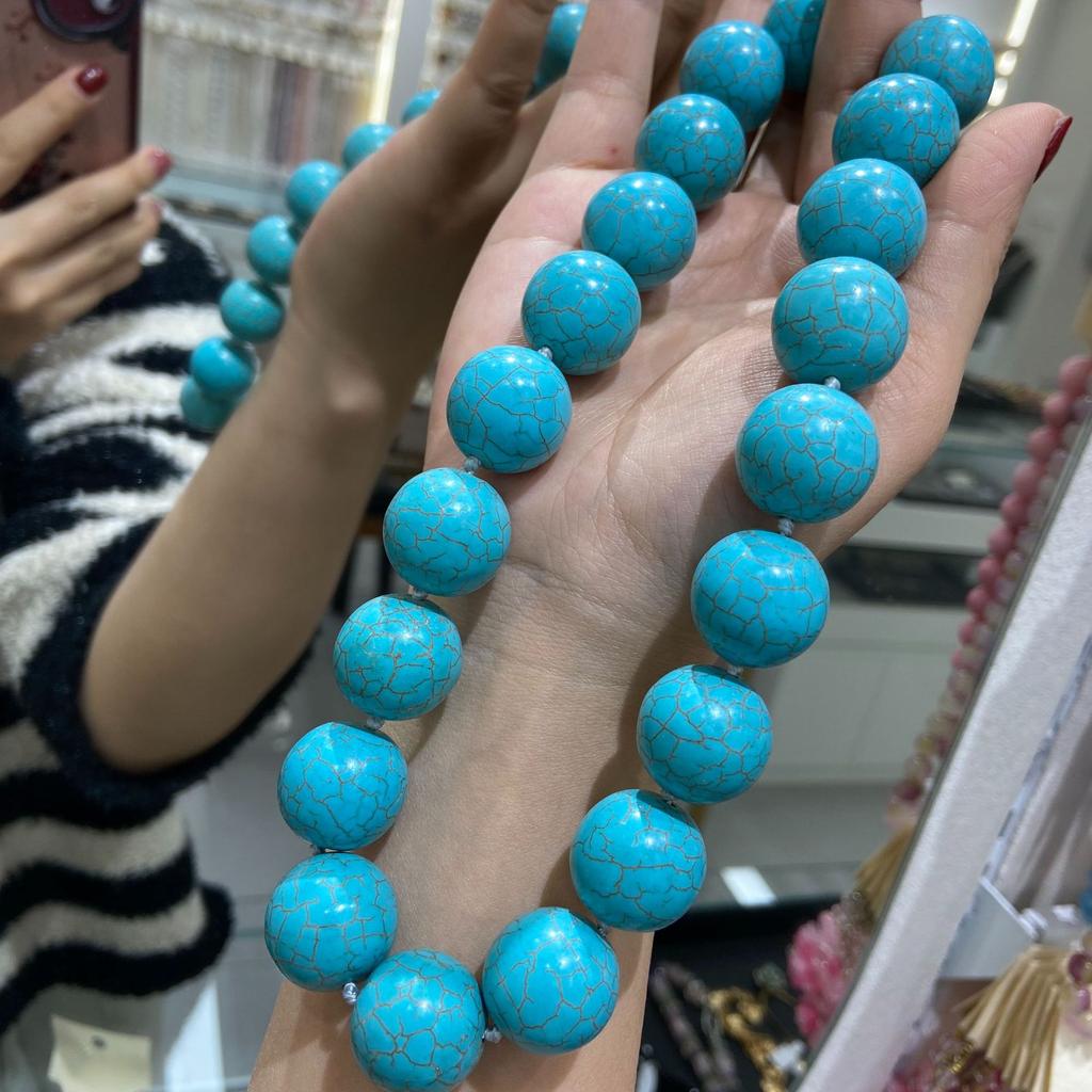New Medieval Vintage Ethnic Wind 20M Large Turquoise Necklace Women'S Jewelry Turquoise Retro Neck Necklace