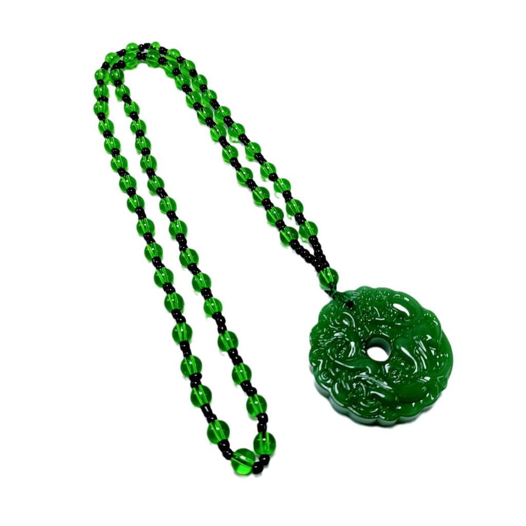 Pixiu Jade Pendant Necklace with Peace Buckle - Unisex Long Sweater Chain