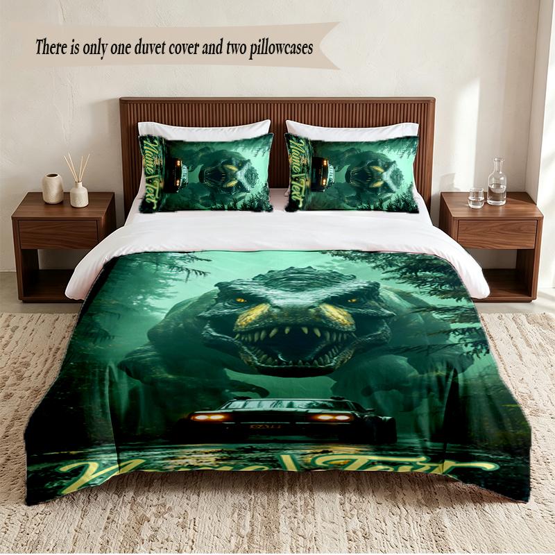 Fierce Dinosaur Personalized Custom Name 3‑Piece Bedding Set Soft Duvet Cover Set For Bedroom Home Decor