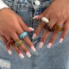 Trendy Geometric Resin Ring Marbled Color Stackable Joint Ring Unisex Accessory Fashion Statement Finger Accessories