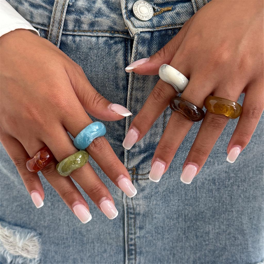 Trendy Geometric Resin Ring Marbled Color Stackable Joint Ring Unisex Accessory Fashion Statement Finger Accessories