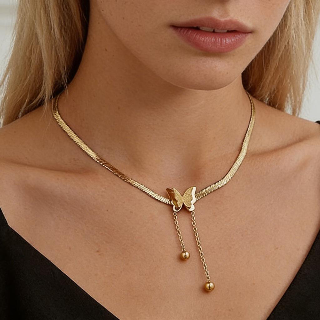 Titanstahl Matt Schmetterling Halskette Kalter Wind Flach Titan Stahl Schlangenknochen Kette Schlüsselbein Kette Halskette Dekoration Verblasst Nicht