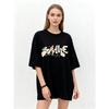 Oversized T Shirt Black Floral Print Just Smile Everyday Graphic Tee Casual Loose Fit Women Fashion Top Streetwear Summer Wear