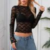 Dlouhý rukáv Průhledný krajkový crop top Jednobarevné Sexy bodycon tričko Pro ženy Párty Klub Podzimní zimní oblečení